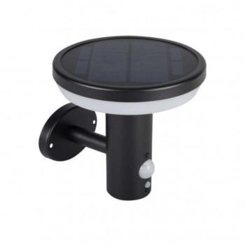 Led lámpatest , oldalfali , 5W , napelemes , mozgásérzékelős , kerek , természetes fehér , fekete , IP44 , SOLCA kép