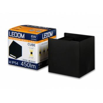LED lámpatest , oldalfali , szögletes , 2 irányú , 6W , meleg fehér , állítható sugárzási szög , kültéri , fekete , IP54 , LEDOM kép