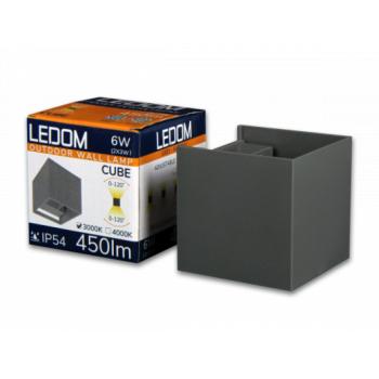 LED lámpatest , oldalfali , szögletes , 2 irányú , 6W , meleg fehér , állítható sugárzási szög , kültéri , szürke , IP54 , LEDOM kép