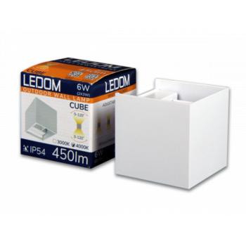 LED lámpatest , oldalfali , szögletes , 2 irányú , 6W , természetes fehér , állítható sugárzási szög , kültéri , fehér , IP54 , LEDOM kép