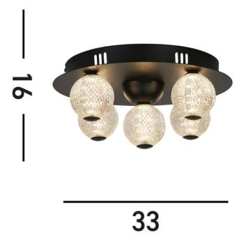 LED mennyezeti lámpa Asteroid, fekete Ø 33 cm acél/akril 5 lámpás. kép