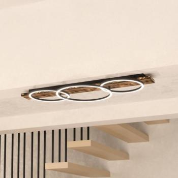 LED mennyezeti lámpa Boyal, fekete, 101 cm hosszú, fa, 3-lámpás. kép