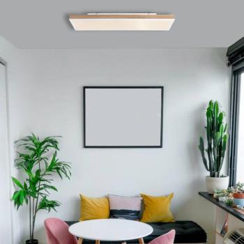LED mennyezeti lámpa Doro, hossza 80 cm, sötét fa, fa, CCT kép