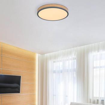 LED mennyezeti lámpa Doro, Ø 45 cm, sötét grafit/fa, fa, CCT, CCT kép