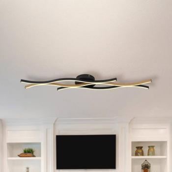 LED mennyezeti lámpa Geronimo, hosszúság 108 cm, fekete/faoptikás kép