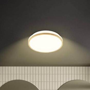 LED mennyezeti világítás Acorus, Ø 28 cm, fehér/fa színű, IP44 kép