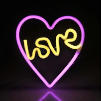  LED Neon fali dekoráció LOVE LED/3W/3xAA USB rózsaszín  kép