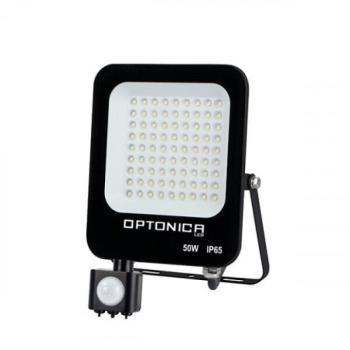 LED reflektor , 50 Watt , Ultra Slim , SMD , mozgásérzékelős , hideg fehér , fekete ház , IP65 , Optonica kép