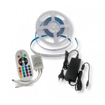 LED szalag szett , COB , DOTLESS , 5 méter , 13W , RGB , tápegység+vezérlő , távirányítóval , 3 év garancia , V-tac kép