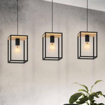 Libertad függőlámpa, 88 cm hosszú, fekete/fa, 3 lámpás. kép