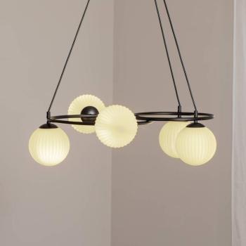 Libra nappali lámpa, opál/fekete, Ø 70 cm, üveg, 5 lámpás. kép