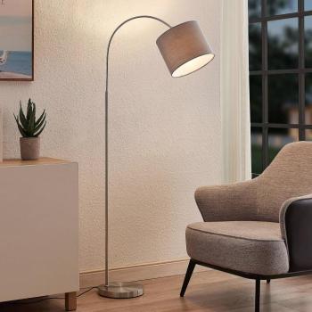 Lindby állólámpa Keriba, nikkel/taupe, szövet, 150cm, E27 kép