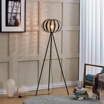 Lindby állólámpa Tamira, fekete, rattan, 143 cm magas, E27 kép