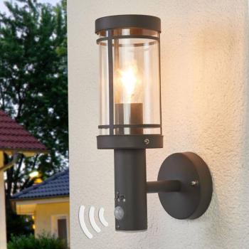 Lindby Djori kültéri fali lámpa, érzékelő, antracit, rozsdamentes acél kép