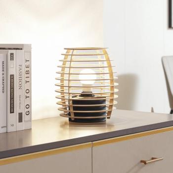 Lindby Ediz asztali lámpa, fekete, fa, 25 cm magas, E27 kép