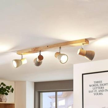 Lindby Filiz spotlámpa, 4 lámpás, 77 cm, fa, beton, E14 kép
