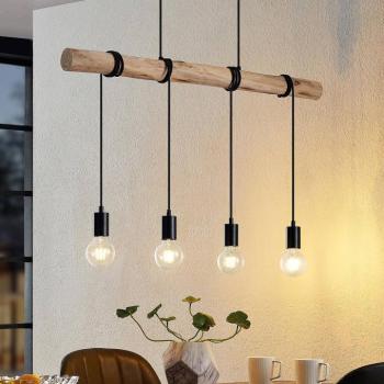 Lindby függőlámpa Ferris, 4 lámpás, 90cm, fa, E27 kép