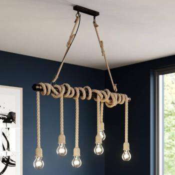 Lindby függőlámpa Hajo, 100 cm, hatlámpás, kötél függőlámpa kép