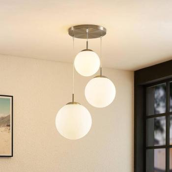 Lindby függőlámpa Heleska, fehér, üveg, 3-as lámpa, Ø 47cm kép