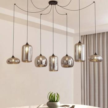 Lindby függőlámpa Marla, 7-light, üveg, füstös szürke, 128cm kép