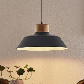 Lindby függőlámpa Nefeli, Ø 42 cm, fekete, fa, fém kép