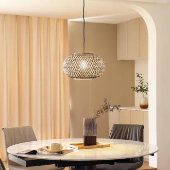 Lindby függőlámpa Nerys, 1-lámpás, fekete, bambusz, Ø 38 cm kép