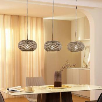 Lindby függőlámpa Nerys, 3-lámpás, fekete, bambusz, 1,120 cm kép