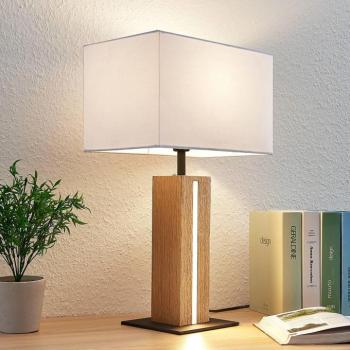 Lindby Garry asztali lámpa, 2-lámpás, fehér, fa, 53 cm, E27 kép