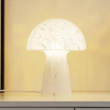 Lindby Hubi asztali lámpa, fehér, üveg, Ø 22 cm, gomba formájú kép