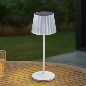 Lindby LED akkumulátoros asztali világítás Esali, fehér, barázdált, 29 cm kép