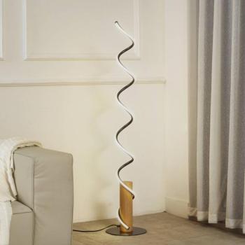 Lindby LED állólámpa Spiraali, szürke, fa, magasság 133 cm kép