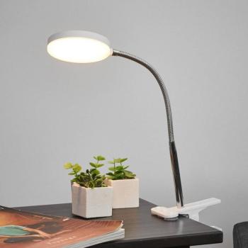 Lindby LED-es csíptethető asztali lámpa Milow, fehér, fém, 36 cm magas kép