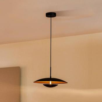 Lindby LED-es függőlámpa Tiama, fém, fekete/arany, Ø 40 cm kép
