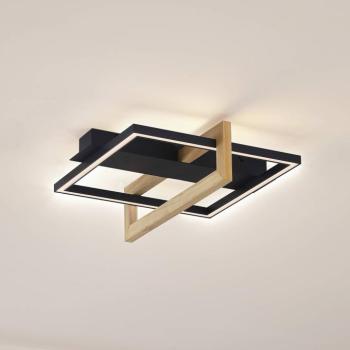 Lindby LED-es mennyezeti lámpa Holamu, 46cm, fekete, fa, fém kép
