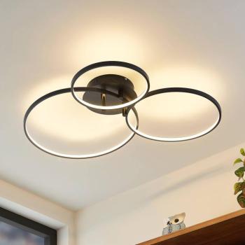 Lindby LED-es mennyezeti lámpa Rayk, fekete, fém, 77 cm, fényerőszabályzóval kép