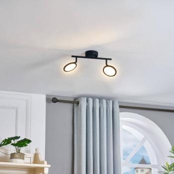 Lindby LED-es spotlámpa Manel, fekete, vas, 35 cm hosszú, 2-lámpás. kép
