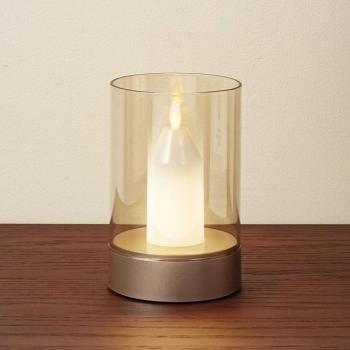 Lindby LED-es újratölthető asztali lámpa Lumana, borostyán, üveg, kép