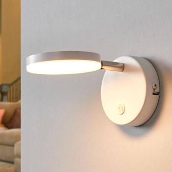 Lindby LED fali lámpa Milow, fehér, 9,6 cm magas, kapcsoló kép