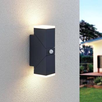 Lindby LED fali lámpa Sally, 22 cm, antracit, IP54, érzékelővel kép