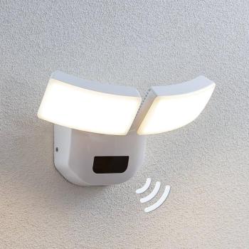 Lindby LED kültéri fali lámpa Nikias, 30 cm, szenzoros, 2-lámpás, fehér kép