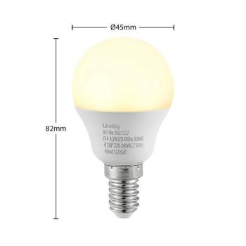 Lindby LED lámpa E14 G45 4.5W 3,000K opál 2 darabos készlet kép