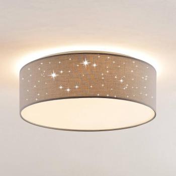 Lindby LED mennyezeti lámpa Ellamina, Ø 40 cm, világosszürke, textil kép