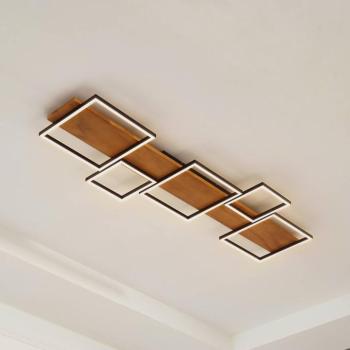 Lindby LED mennyezeti lámpa Galad, fekete, fa, 5 lámpás, 140 cm, 140 cm kép