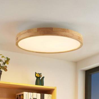 Lindby LED mennyezeti lámpa Lanira, Ø 60 cm, fa, távirányító, CCT kép