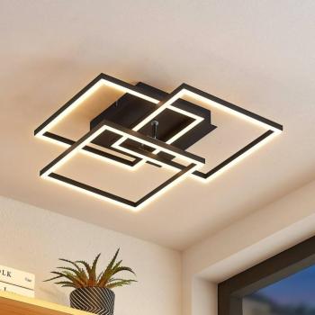 Lindby LED mennyezeti lámpa Quiana, CCT, szögletes, fekete, 42cm, 42cm kép