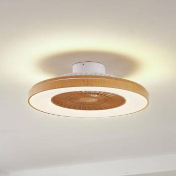 Lindby LED mennyezeti ventilátor Teleo, Ø 58 cm, fa színben, CCT kép