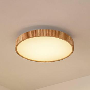 Lindby LED mennyezeti világítás Velua, fehér/világos fa, CCT, Ø 50 cm kép