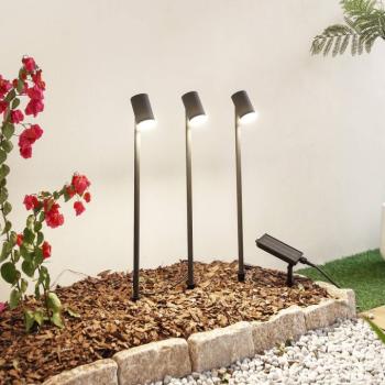 Lindby LED napelemes lámpa Myric, 3 darabos készlet, fekete, alumínium, kép