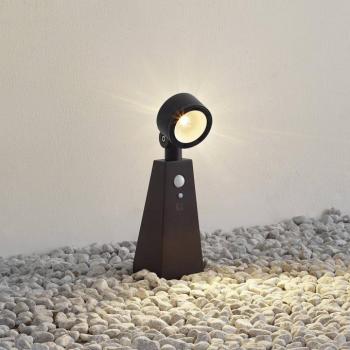 Lindby LED napelemes reflektor Raide, érzékelő, fekete, alumínium kép