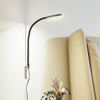 Lindby LED olvasólámpa Flexola, nikkel, kerek, fém, dugós, nikkel kép